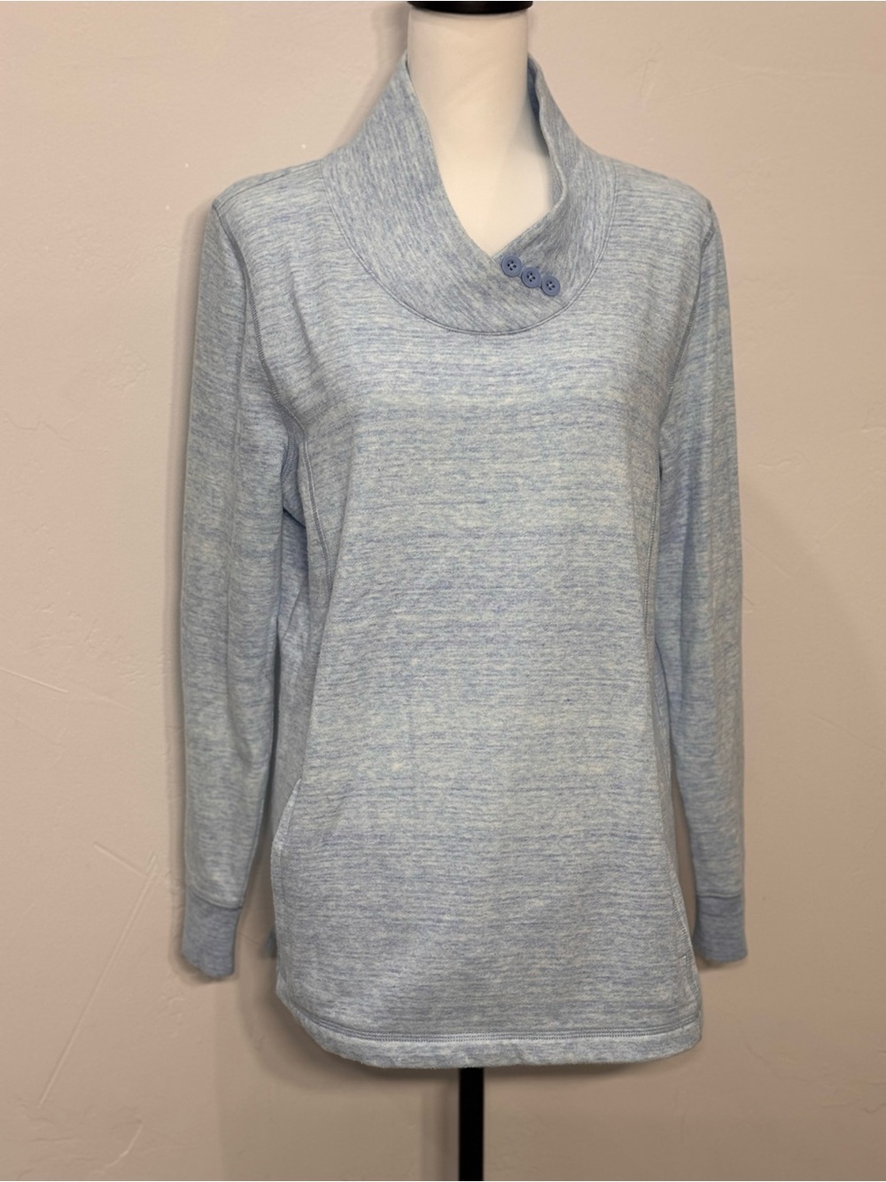 T by Talbots Blue Long Sleeve Fleece Cowl Collar Pockets Women Size Large